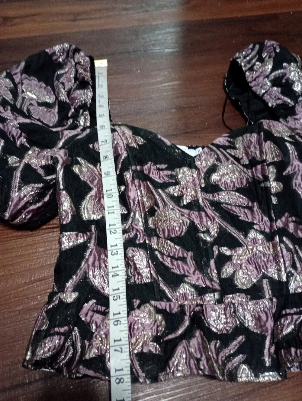 ASTR The Label Sidney Jacquard Floral Puff Sleeve Metallic Corset Top